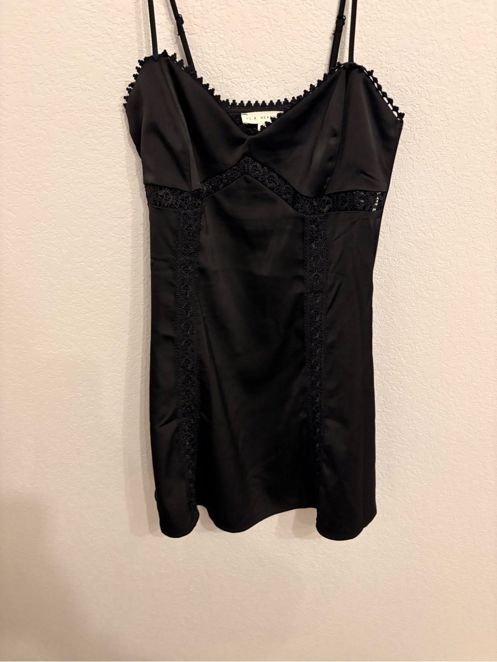 Black Slip Dress with Lace Trim